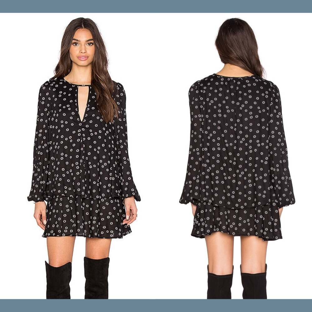 NWT $128 Free People NY Printed Beck Dress Black Comb‎ [ SZ XS ]